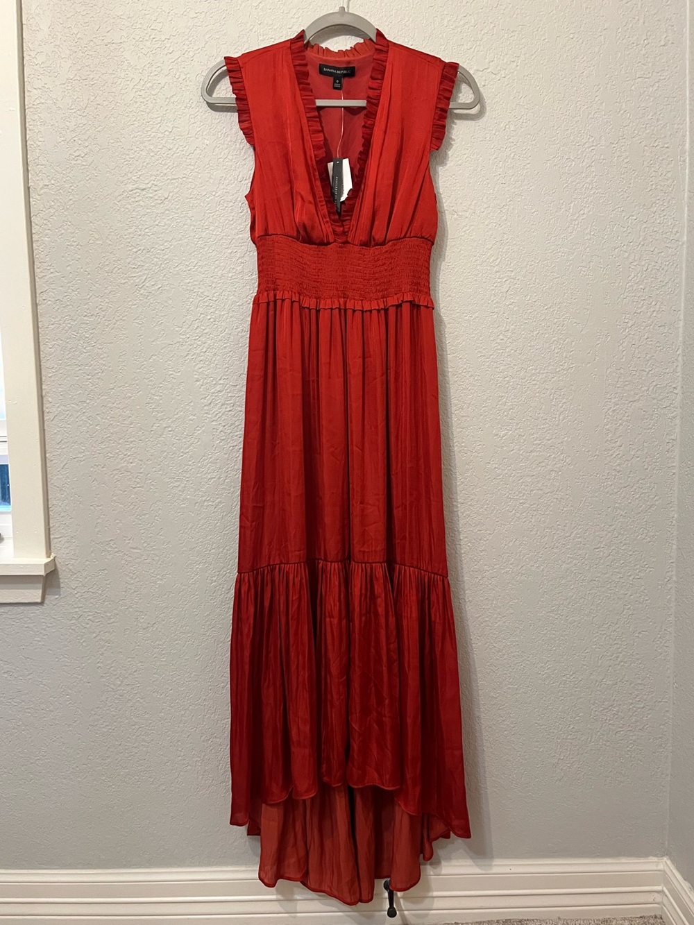 Banana Republic Satin High Low Maxi Dress Red